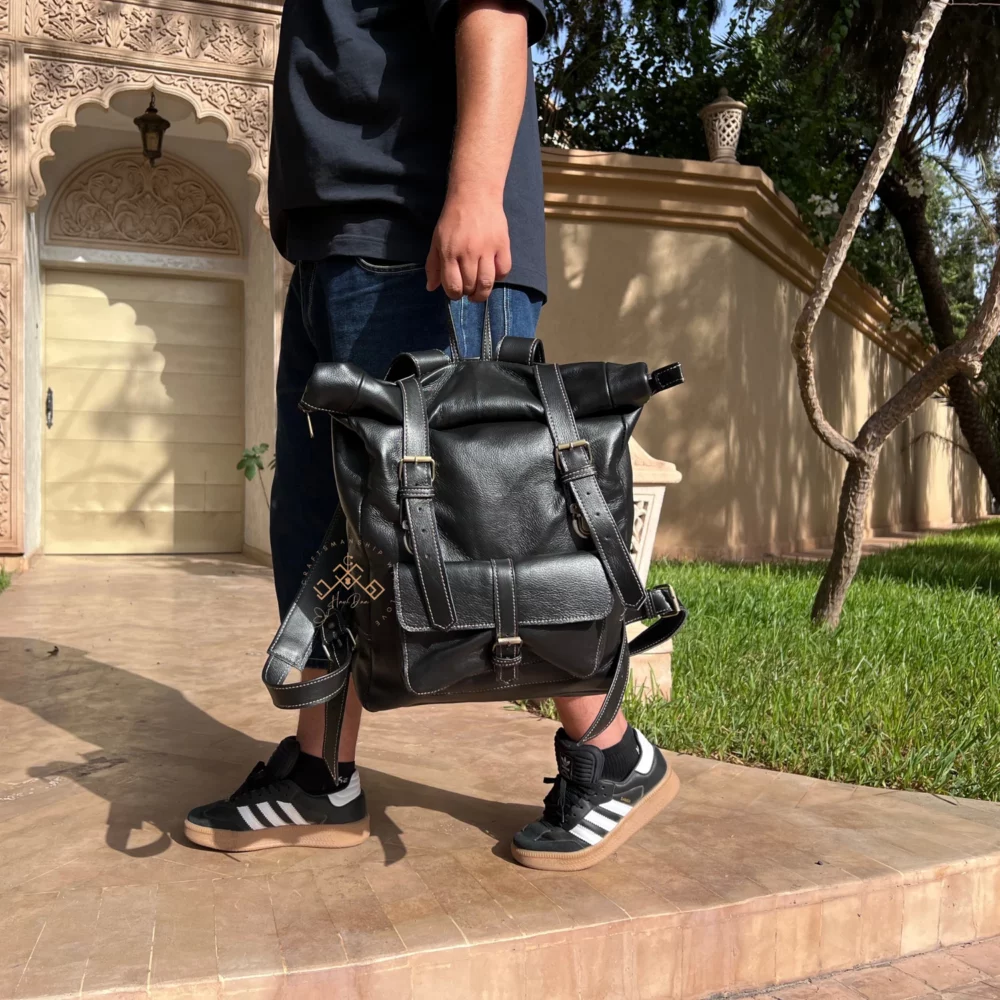 HandaaBlack Roll top Backpack 4