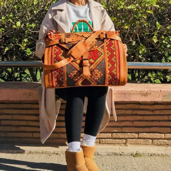 Personalized Crafted Kilim Travel leather Bag - Image 7