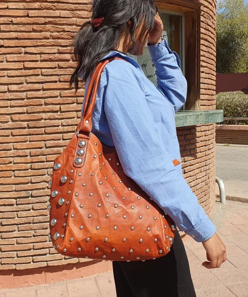 Brown Shoulder Studded leather bag