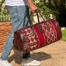Antique Moroccan carpet leather travel bag