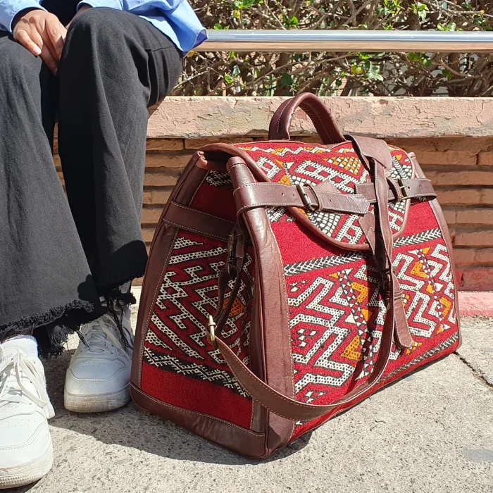 Moroccan Artisan-Crafted Vintage Carpet Leather Bag - Image 2