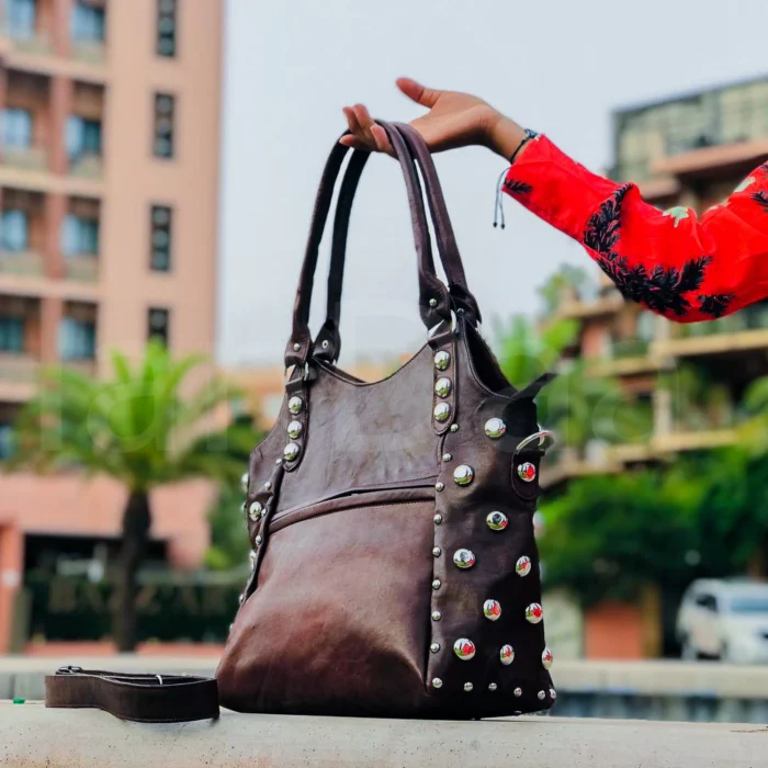 Shoulder Studded leather handbag - Image 20