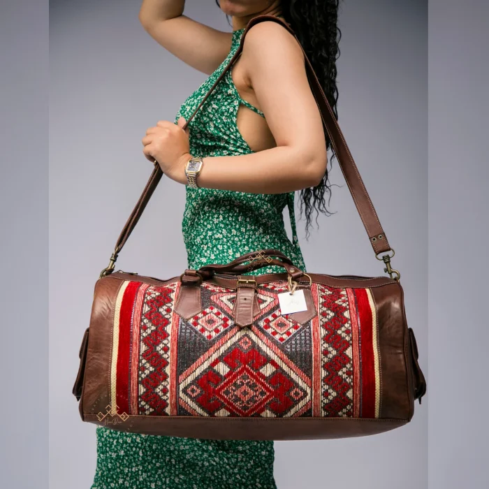 moroccan large kilim leather travel bag - Image 7