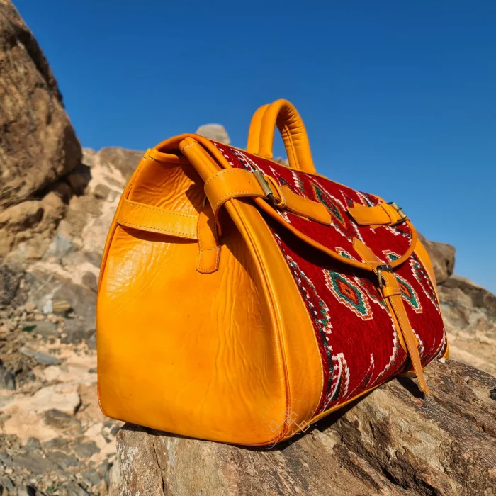 Moroccan Handmade Carpet Leather Travel Bag - Image 14
