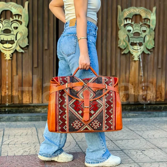 Personalized Weekend travel Carpet Leather bag - Image 3