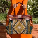 Green carpet Leather bag for Women