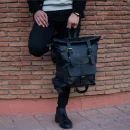 Black Roll Top Leather Backpack for men & women