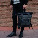 Black Roll Top Leather Backpack for men & women