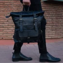 Black Roll Top Leather Backpack for men & women