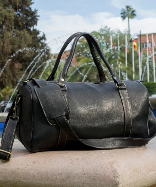 Black Handmade Small Leather Travel Bag