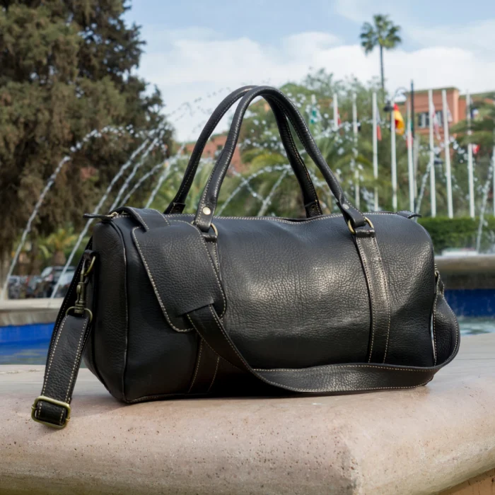 Black Handmade Small Leather Travel Bag