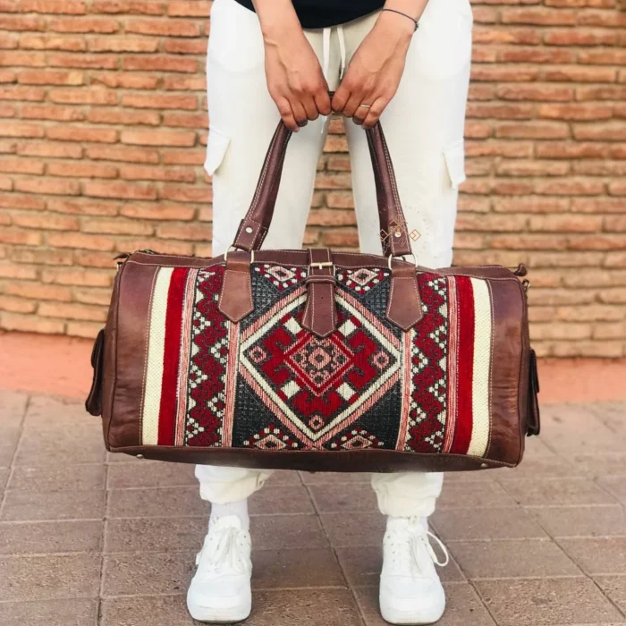 moroccan large kilim leather travel bag - Image 6