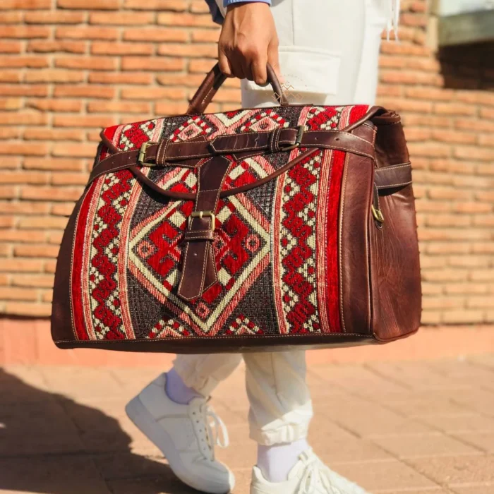 Personalized Weekend travel Carpet Leather bag - Image 4