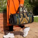 Black leather Travel Bag with green Carpet