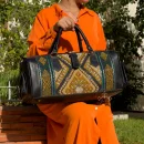 Black leather Travel Bag with green Carpet