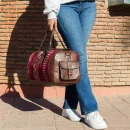 Antique Moroccan carpet leather travel bag