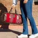 Antique Moroccan carpet leather travel bag