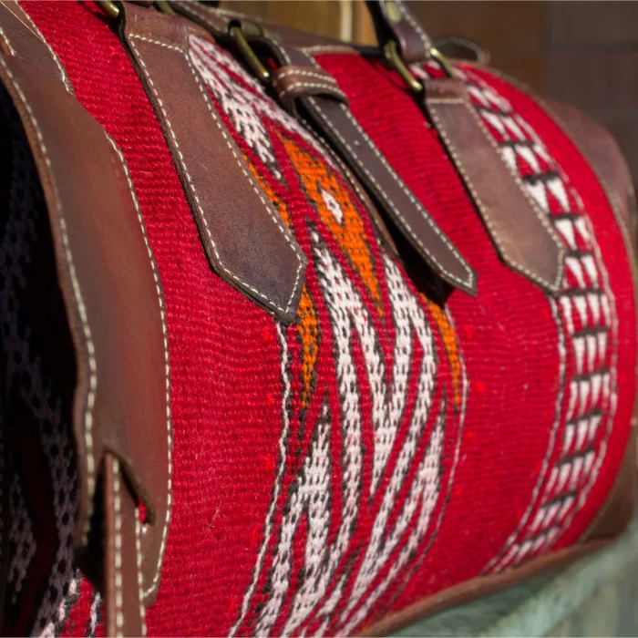 Antique Moroccan carpet leather travel bag - Image 9