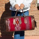 Antique Moroccan carpet leather travel bag