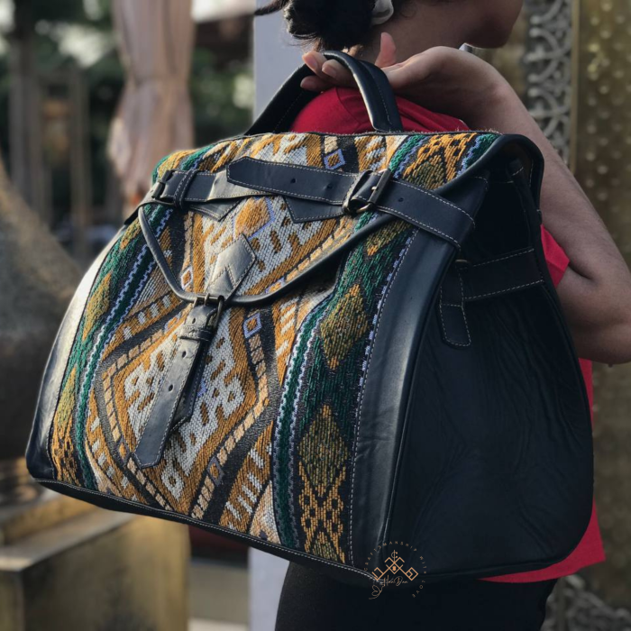 Handcrafted Victorian carpet leather bag - Image 4