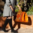 Large Kilim Travel Bag With Original Brown Leather