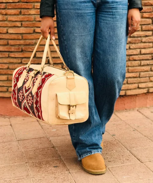 Natural Large Kilim Leather Travel Bag