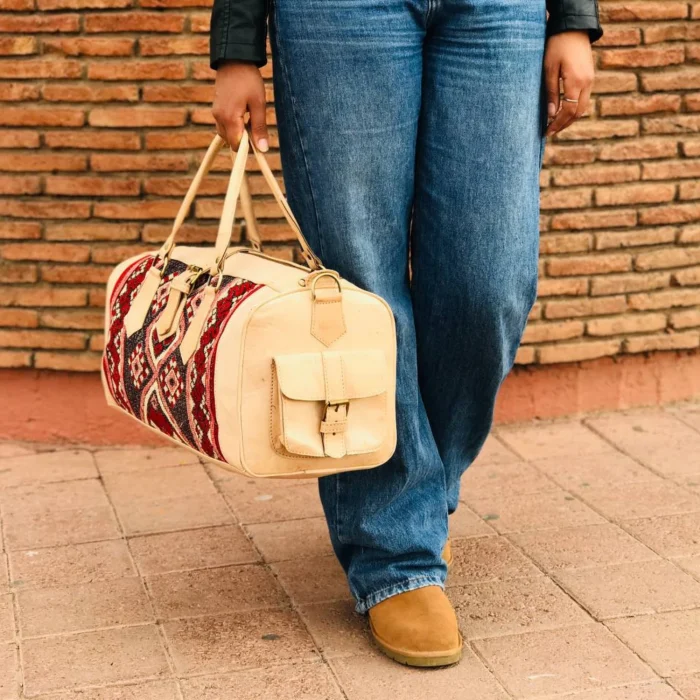 Natural Large Kilim Leather Travel Bag