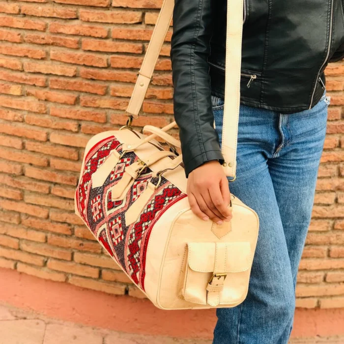 Natural Large Kilim Leather Travel Bag - Image 3