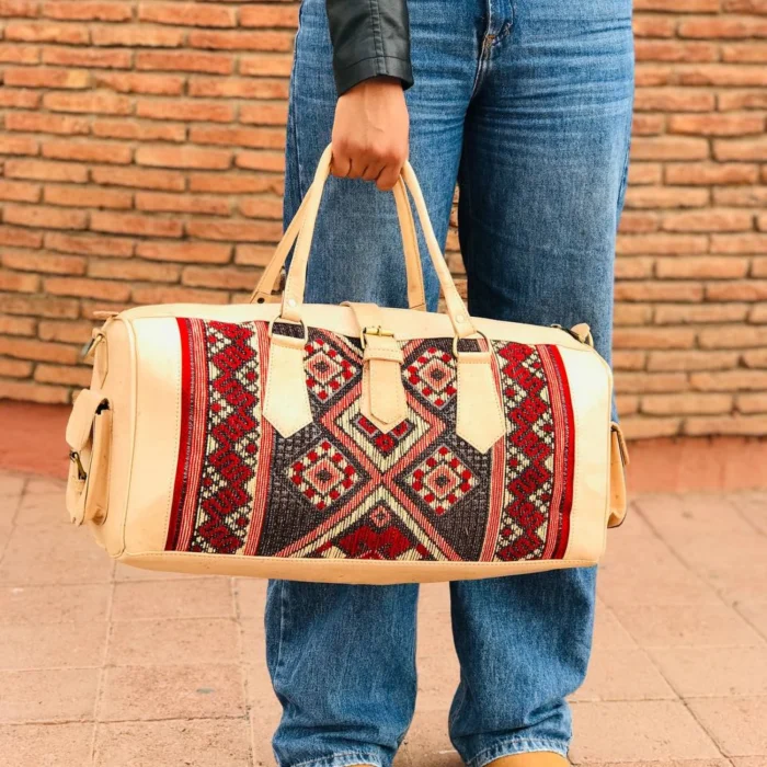 Natural Large Kilim Leather Travel Bag - Image 2