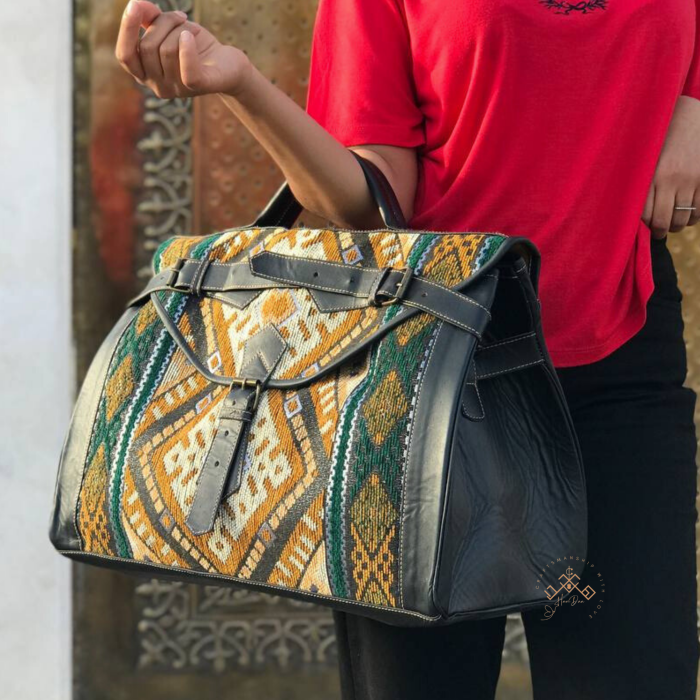Handcrafted Victorian carpet leather bag - Image 2