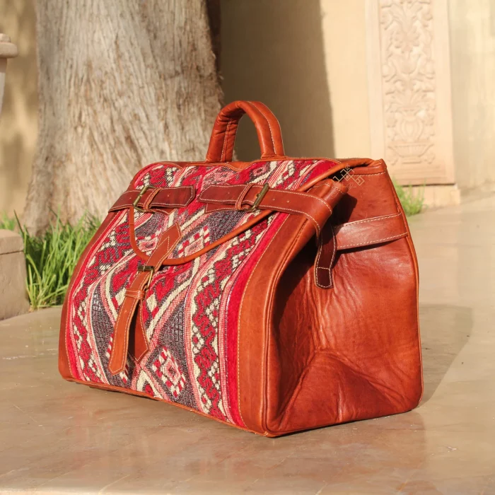 Personalized Weekend travel Carpet Leather bag - Image 11