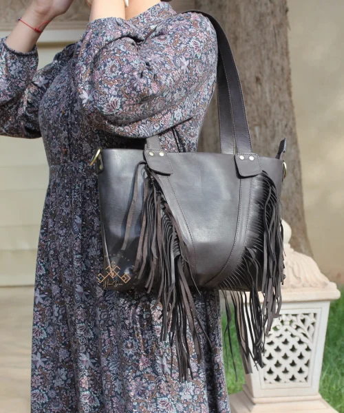 Moroccan Leather bag with fringe