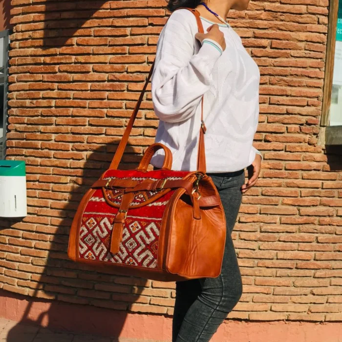 Vintage carpet Leather Travel Bags - Image 5