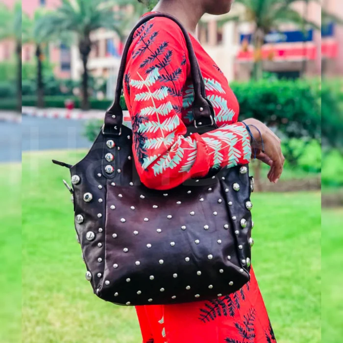 Shoulder Studded leather handbag
