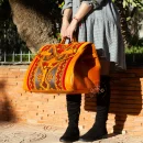 Large Kilim Travel Bag With Original Brown Leather