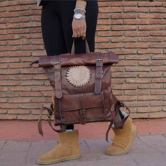Moroccan Roll-Top leather Backpack for women - Image 8
