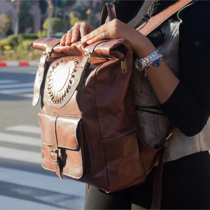 Moroccan Roll-Top leather Backpack for women - Image 10