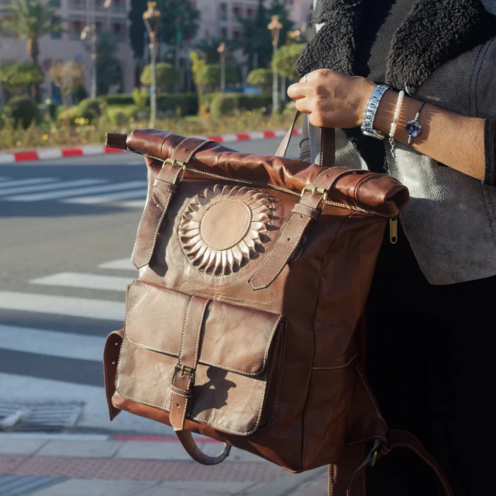 Moroccan Roll-Top leather Backpack for women - Image 5