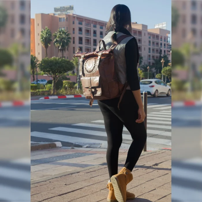 Moroccan Roll-Top leather Backpack for women - Image 3