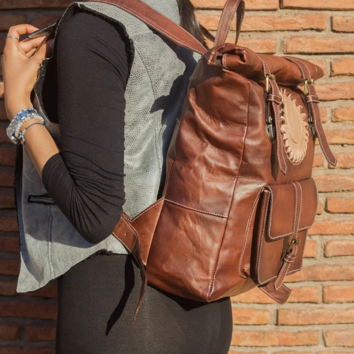 Moroccan Roll-Top leather Backpack for women - Image 4