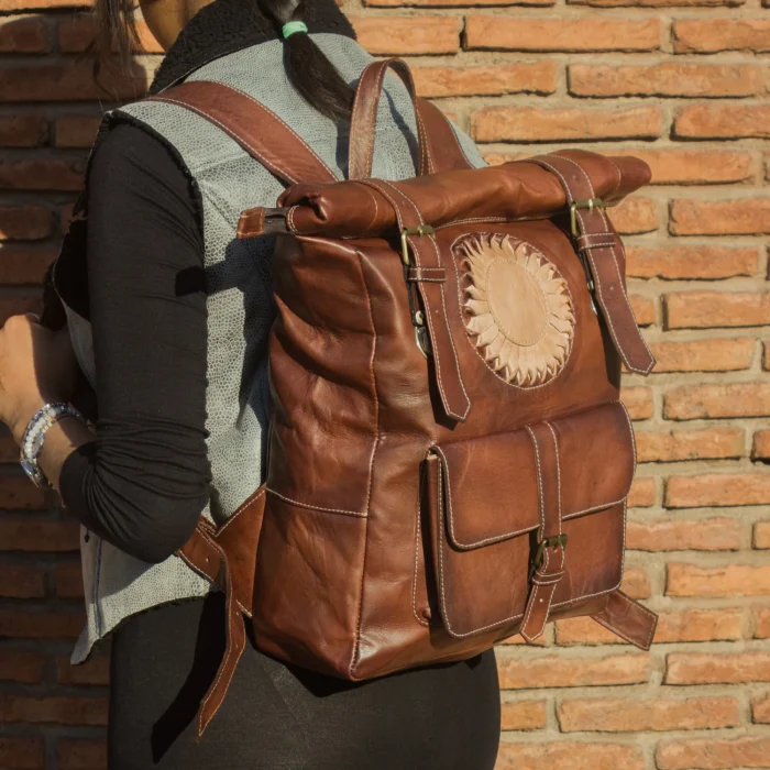 Moroccan Roll-Top leather Backpack for women