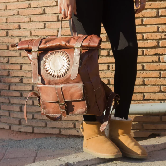 Moroccan Roll-Top leather Backpack for women - Image 7