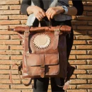 Moroccan Roll-Top leather Backpack for women