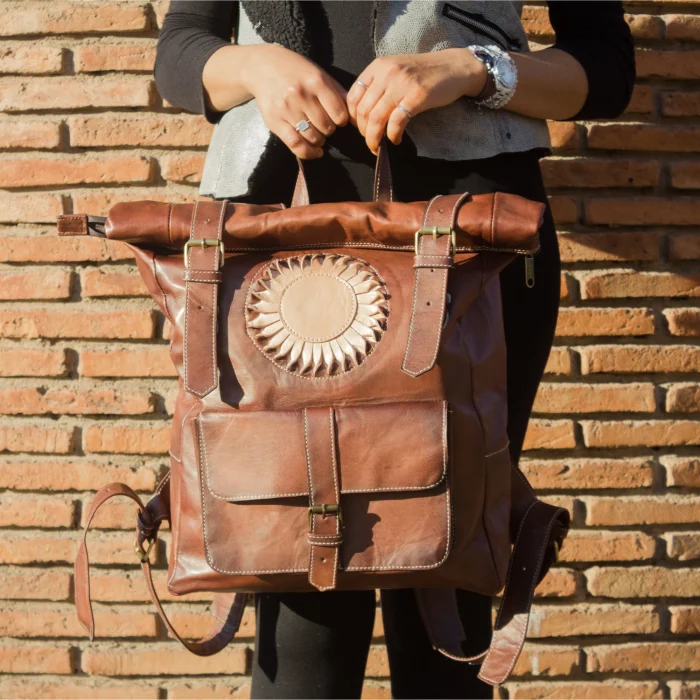 Moroccan Roll-Top leather Backpack for women - Image 2