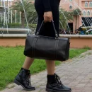 Black Handmade Small Leather Travel Bag