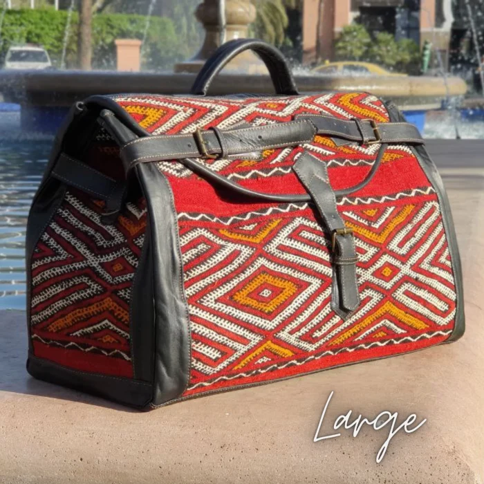 Black Vintage Red Woven Carpet Leather Travel Bag - Image 4
