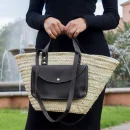 Woven Palm Leaf Basket with Leather Handle