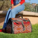 Black Vintage Red Woven Carpet Leather Travel Bag