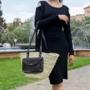 Woven Palm Leaf Basket with Leather Handle