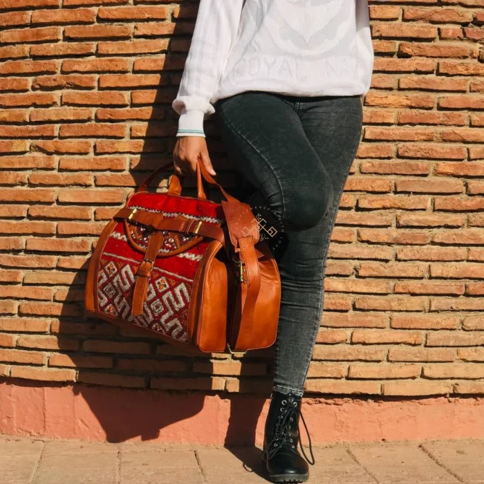 Vintage carpet Leather Travel Bags - Image 3